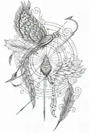 phenix, beetle, lily, bow and arrow, Inca sun, moon, peacock feather tattoo design idea