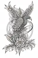 phoenix, scarab, lily, bow and arrow, inca sun, moon, peacock feather tattoo design idea