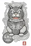 Japan dragon daruma doll cat tattoo design idea