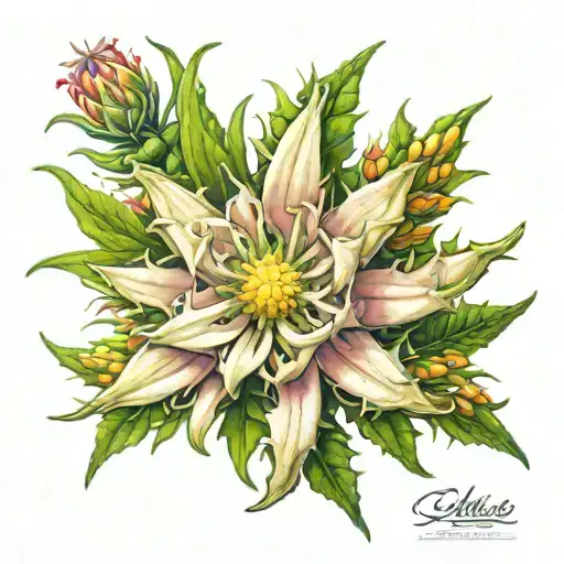aggressive edelweiss stemless flower tattoo design idea