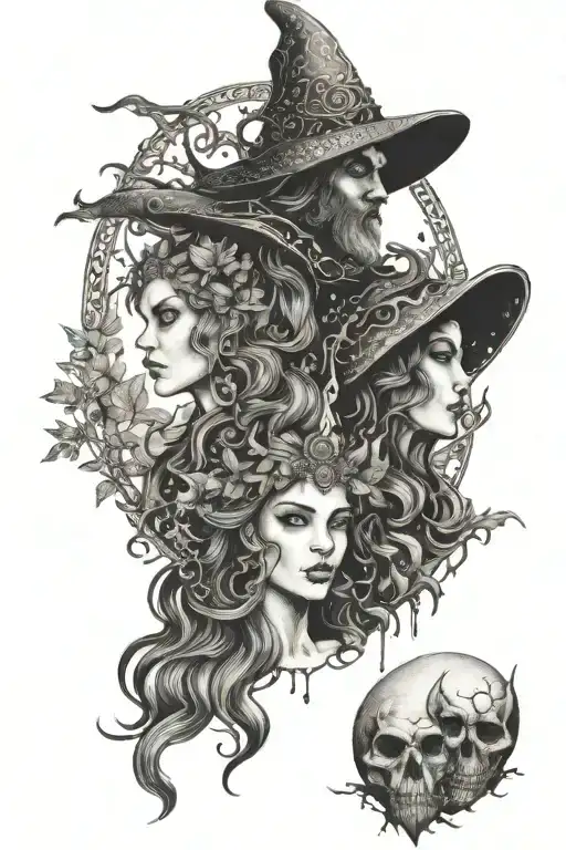 druid and witch tattoo design idea