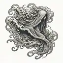A ghostly apparition reaching out from within a swirling storm cloud tattoo design idea