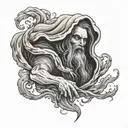 A ghostly apparition reaching out from within a swirling storm cloud tattoo design idea