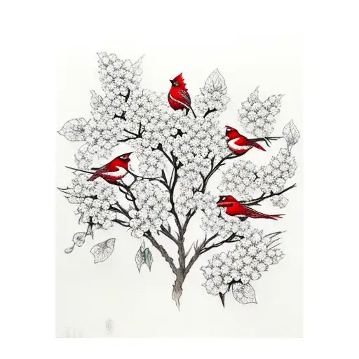 White Dogwood Flowers with Red Cardinal tattoo design idea