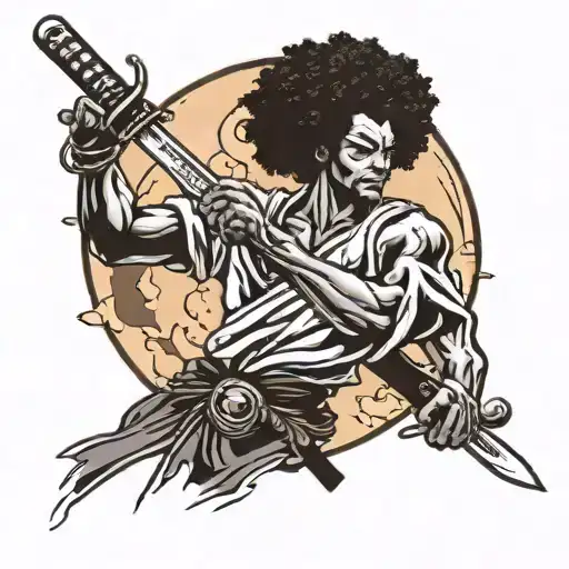 afro samurai with sword and moon tattoo design idea