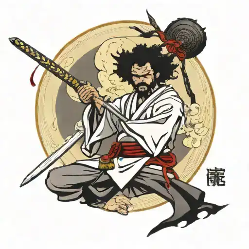 afro samurai ronin with moon and pointed hat tattoo design idea