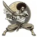 afro samurai with sword and moon tattoo design idea