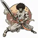 afro samurai with sword and moon tattoo design idea