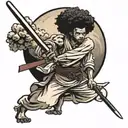 afro samurai with sword and moon tattoo design idea
