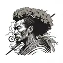 samurai full afro hair tattoo design idea