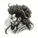 samurai full afro hair tattoo design idea