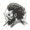 samurai full afro hair tattoo design idea