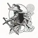 afro samurai ronin with moon and pointed hat tattoo design idea