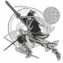 afro samurai ronin with moon and pointed hat tattoo design idea