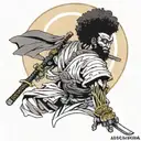 afro samurai ronin with moon and pointed hat tattoo design idea