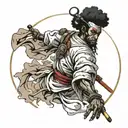 afro samurai ronin with moon and pointed hat tattoo design idea