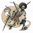afro samurai ronin with moon and pointed hat tattoo design idea