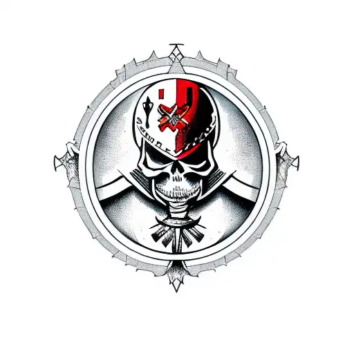 a skeleton in the armour of a Templar knight with a shield in his hand and Templar cross on his helmet  tattoo design idea