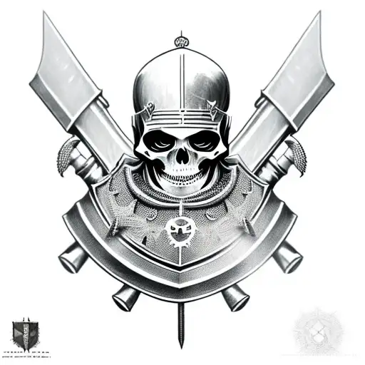 a skeleton in the armour of a Templar knight with a sword in his hand tattoo design idea