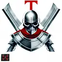 a skeleton in the armour of a Templar knight with a sword and shield in his hand, a red Templar cross on his helmet tattoo design idea