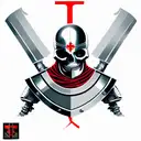 a skeleton in the armour of a Templar knight with a sword and shield in his hand, a red Templar cross on his helmet tattoo design idea