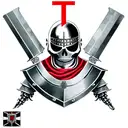 a skeleton in the armour of a Templar knight with a sword and shield in his hand, a red Templar cross on his helmet tattoo design idea