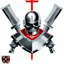 a skeleton in the armour of a Templar knight with a sword and shield in his hand, a red Templar cross on his helmet tattoo design idea