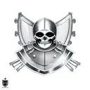 a skeleton in the armour of a Templar knight with a sword and shield in his hand, a red Templar cross on his helmet, com tattoo design idea