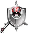 a skeleton in the armour of a Templar knight with a sword and shield in his hand, a red Templar cross on his helmet, com tattoo design idea