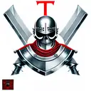 a skeleton in the armour of a Templar knight with a sword and shield in his hand, a red Templar cross on his helmet tattoo design idea