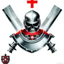 a skeleton in the armour of a Templar knight with a sword and shield in his hand, a red Templar cross on his helmet tattoo design idea