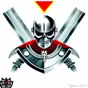 a skeleton in the armour of a Templar knight with a sword and shield in his hand, a red Templar cross on his helmet tattoo design idea