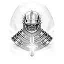 a skeleton in the armour of a Templar knight with a sword in his hand tattoo design idea