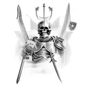 a skeleton in the armour of a Templar knight with a sword in his hand tattoo design idea