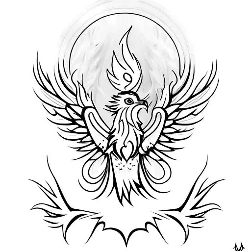 A phoenix rising from the ashes with the words 'Never Give Up' incorporated into the design tattoo design idea