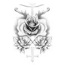 Joy Written is cursvie with a heart, cross, butterfly, and rose and the year 1944 incroperated tattoo design idea