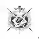 Joy Written is cursvie with a heart, cross, butterfly, and rose and the year 1944 incroperated tattoo design idea