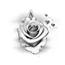 Joy Written is cursvie with a heart, cross, butterfly, and rose and the year 1944 incroperated tattoo design idea