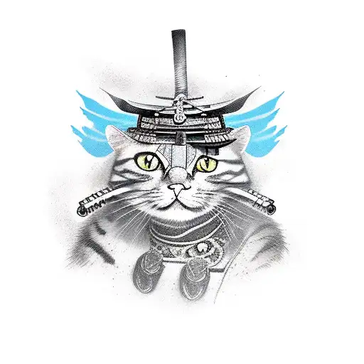 samurai cat tattoo design idea