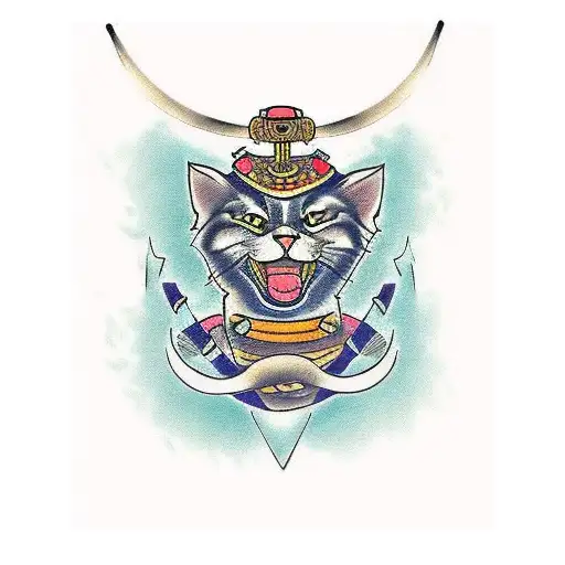 samurai cat tattoo design idea