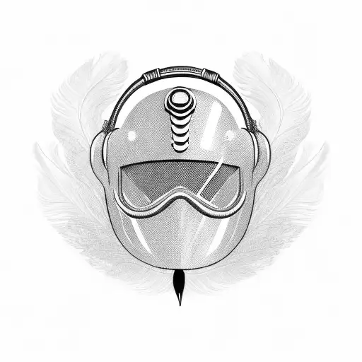 A pilot's helmet adorned with intricate bird feathers tattoo design idea