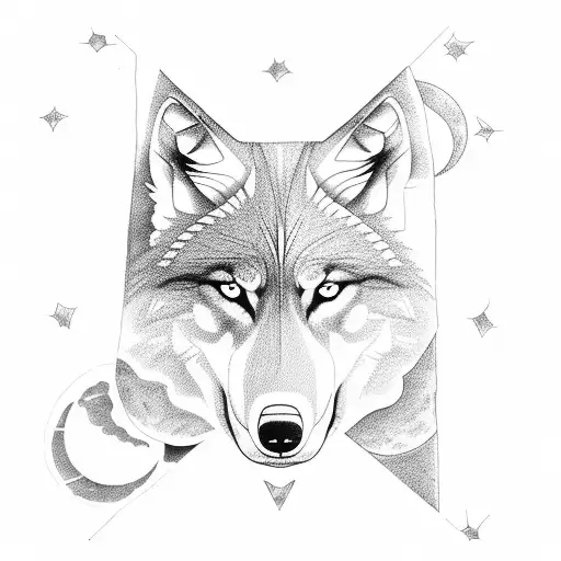 wolf with moon in a triangle tattoo design idea