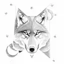 wolf with moon in a triangle tattoo design idea