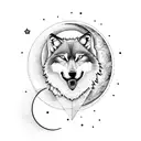 wolf with moon in a triangle tattoo design idea