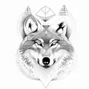 wolf with moon in a triangle tattoo design idea