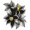 A minimalist design of a daffodil and daisy bouquet, symbolizing the beauty and memory of your dad tattoo design idea