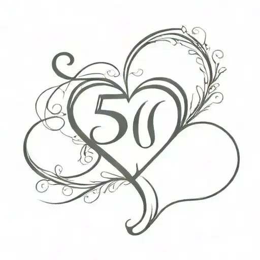 the number 50 with the initials RD in the shape of a heart  tattoo design idea
