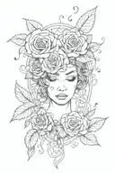 roses and a heart face with lashes with vines and butterflies  tattoo design idea