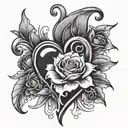 heart with face in the center surrounded with roses and lily flowers tattoo design idea