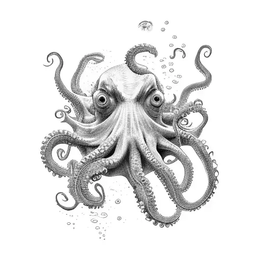 A mesmerizing underwater scene featuring a shipwreck, Cthulhu emerging from the shadows, and an octopus swimming gracefully tattoo design idea